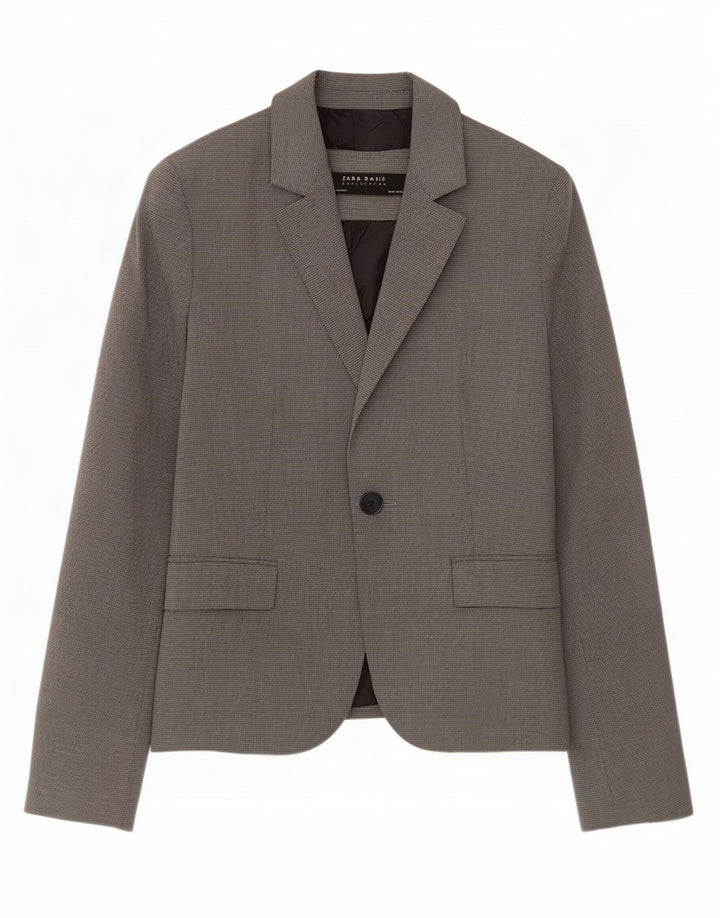 Zara Damen 1-Knopf-Blazerjacke EU 34 2XS Graues Hahnentritt-Polyester