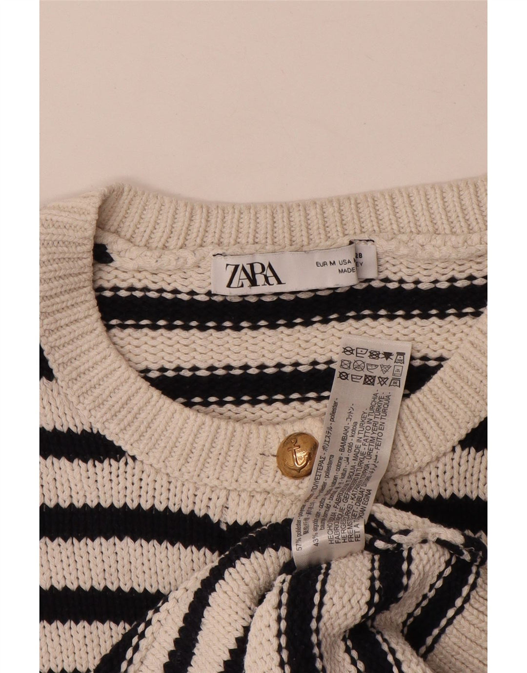 ZARA Damen-Strickjacke in Übergröße, Gr. 14, mittelweiß gestreift