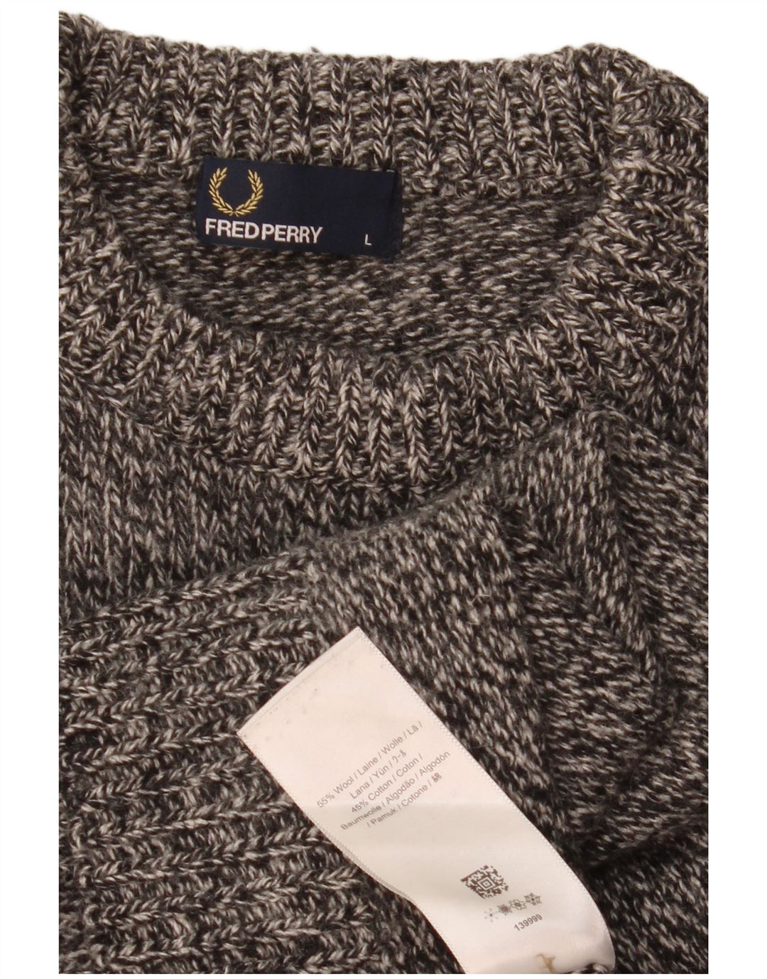 Fred Perry Herren-Pullover mit Rundhalsausschnitt, groß, grau gesprenkelte Wolle