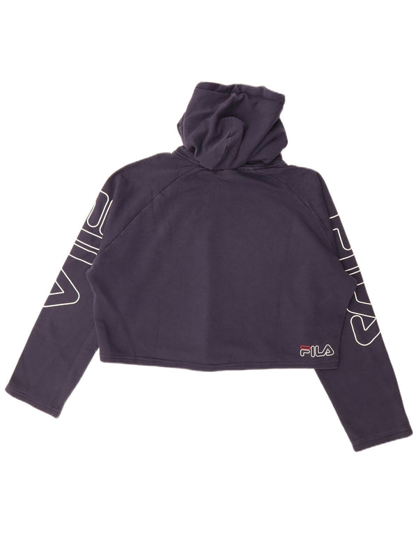 Fila Womens Oversized Crop Graphic Hoodie Pullover UK 10 Small Marineblau