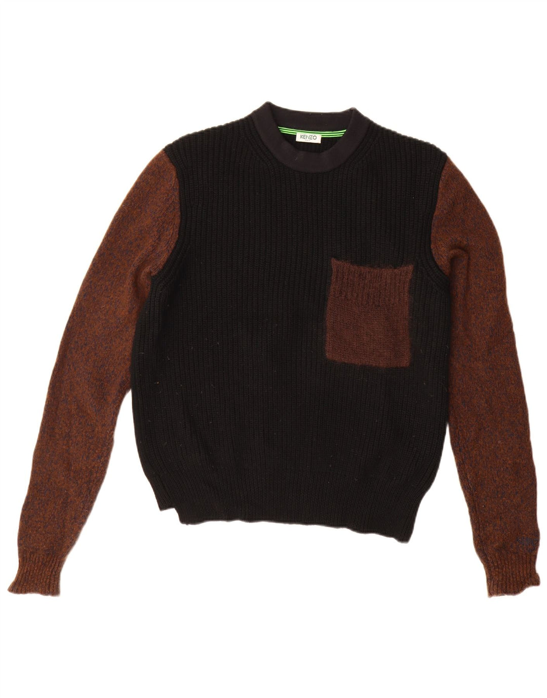 Kenzo Herren-Pullover mit Rundhalsausschnitt, mittelschwarze Wolle im Farbblockdesign