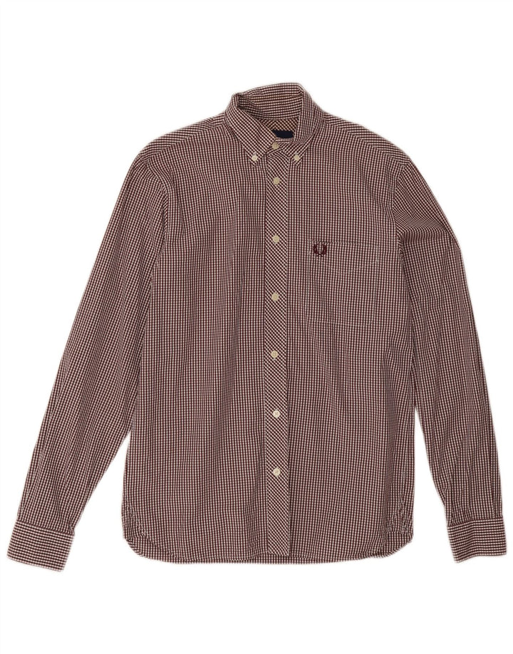 Fred Perry Herrenhemd, klein, Burgunderrot, Gingham-Baumwolle