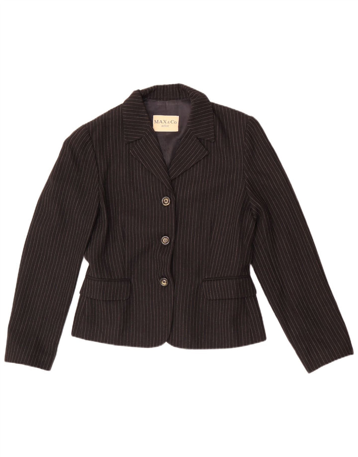 Max&Co. Damen-Blazerjacke mit 3 Knöpfen, UK 12, Mittelschwarz, Nadelstreifen