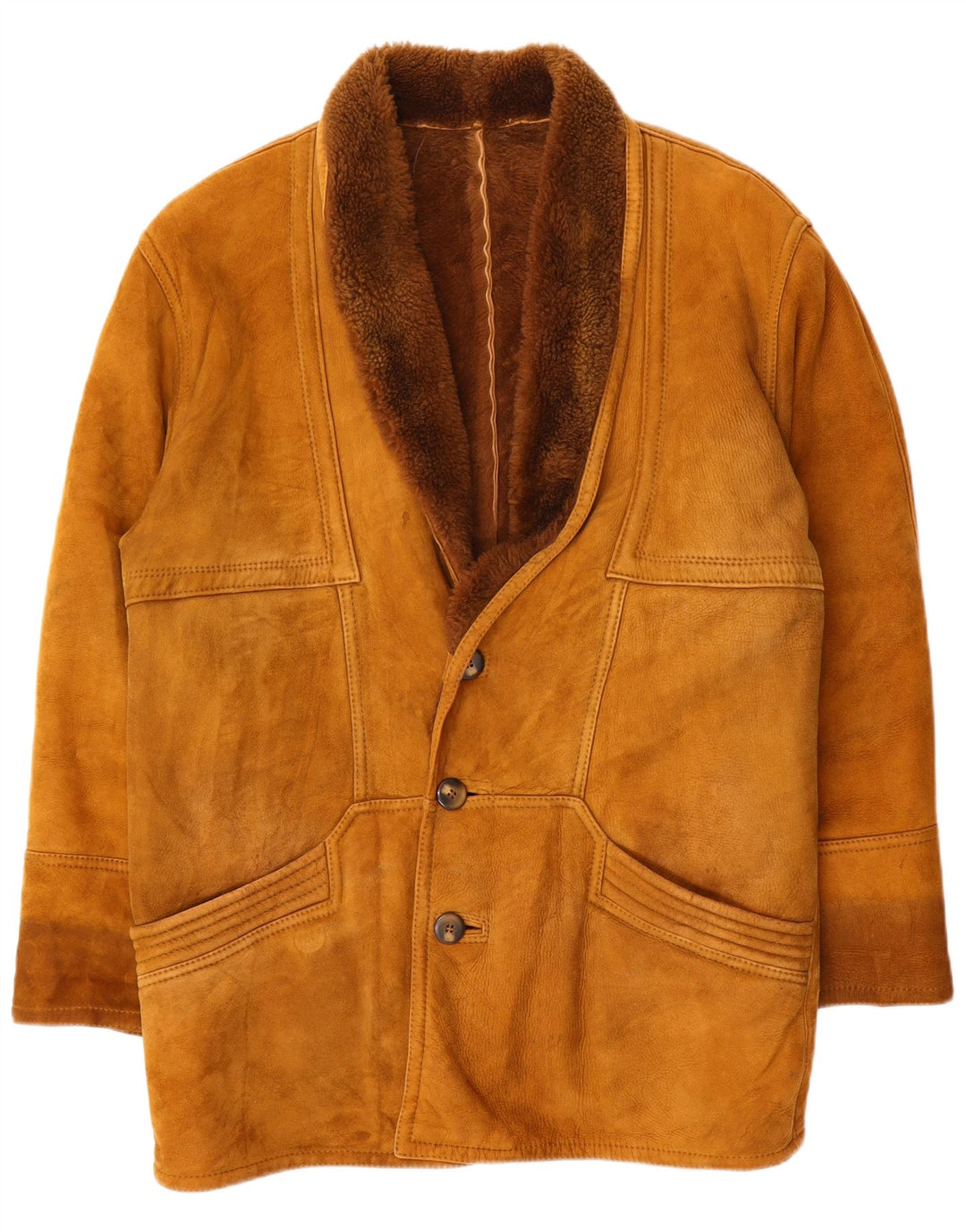 Vintage Herren Shearling Overcoat IT 46 Kleines braunes Shearling