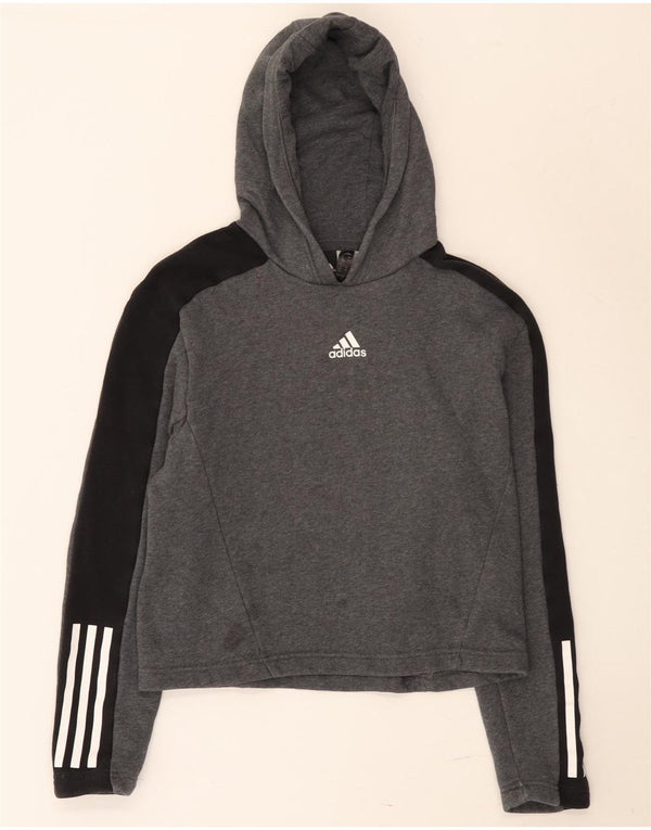 Adidas Mädchen Kapuzenpullover, 13–14 Jahre, graue Colourblock-Baumwolle