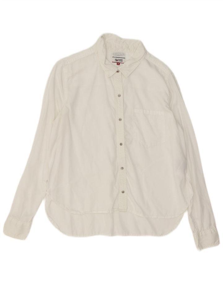 Tommy Hilfiger Damen-Hemd UK 14 Mittelweißes Lyocell