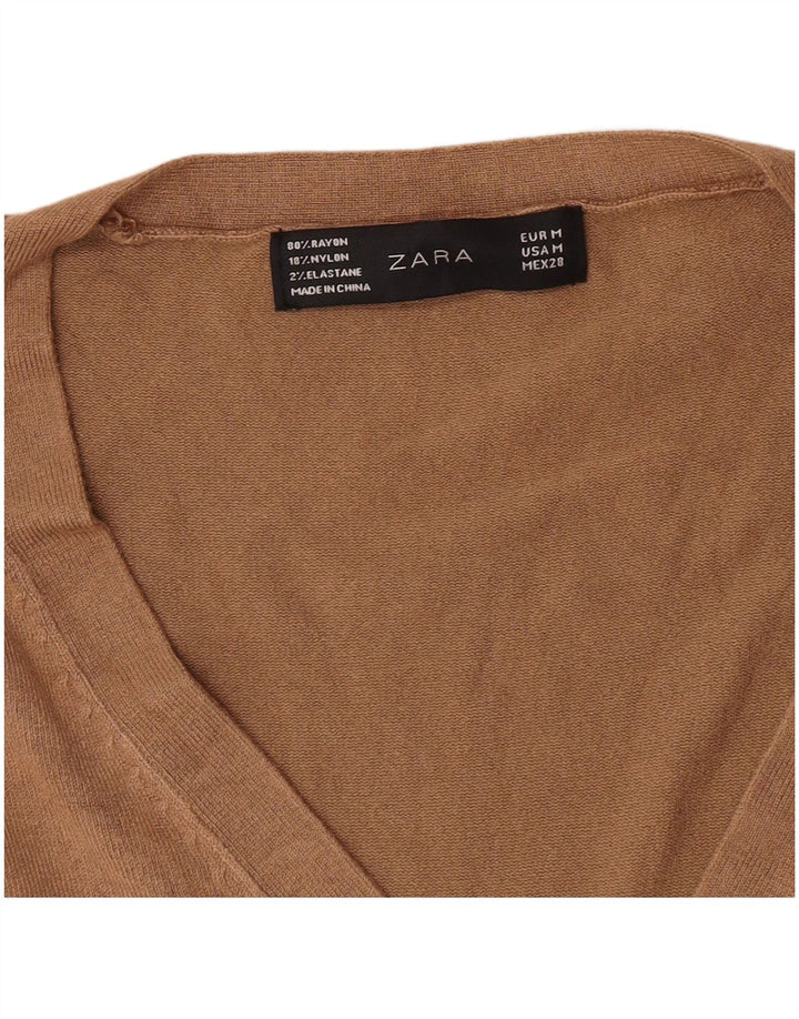 Zara Damen-Pullover mit V-Ausschnitt, UK 12, Medium Beige, Viskose