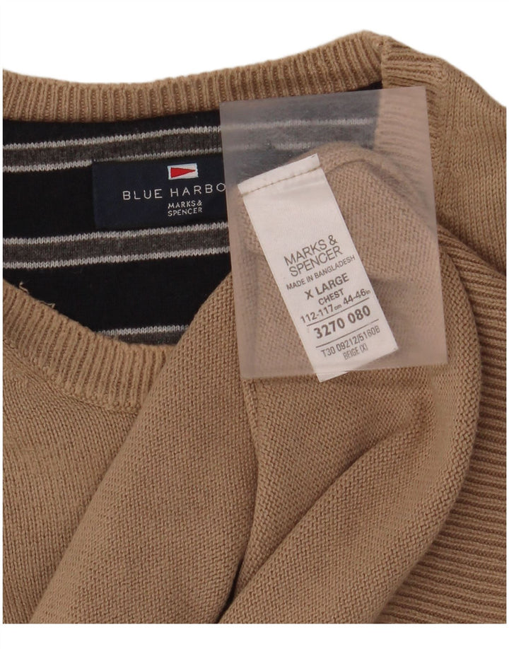 MARKS & SPENCER Herren Blue Harbour Rundhalspullover Pullover XL Beige Baumwolle