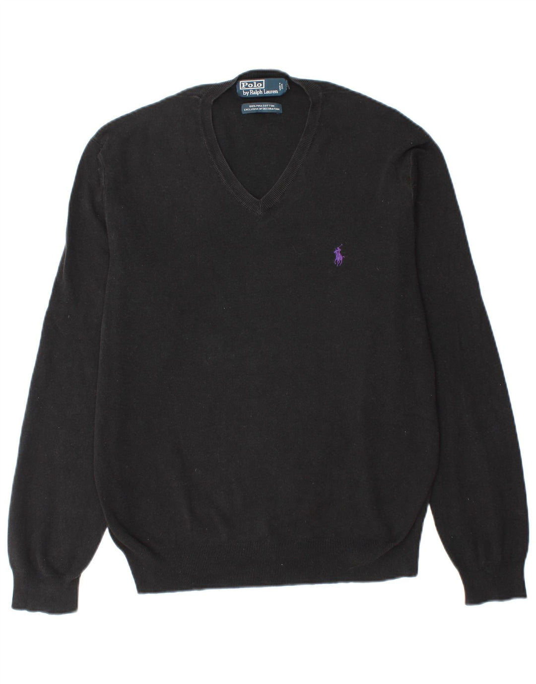 POLO RALPH LAUREN Herren-Pullover mit V-Ausschnitt, mittelschwarze Baumwolle