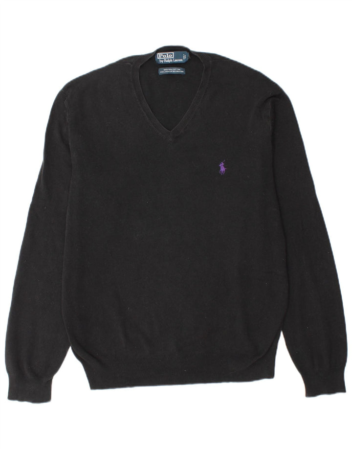 POLO RALPH LAUREN Herren-Pullover mit V-Ausschnitt, mittelschwarze Baumwolle