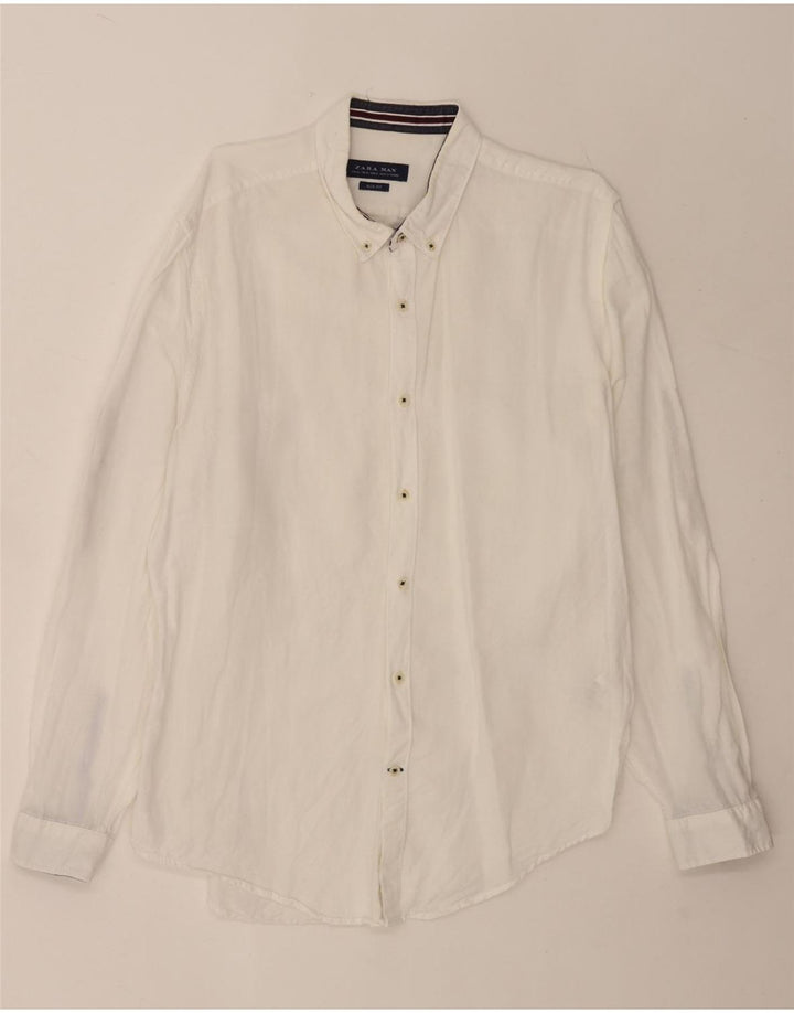 Zara Herren Slim Fit Hemd XL Weiß Leinen