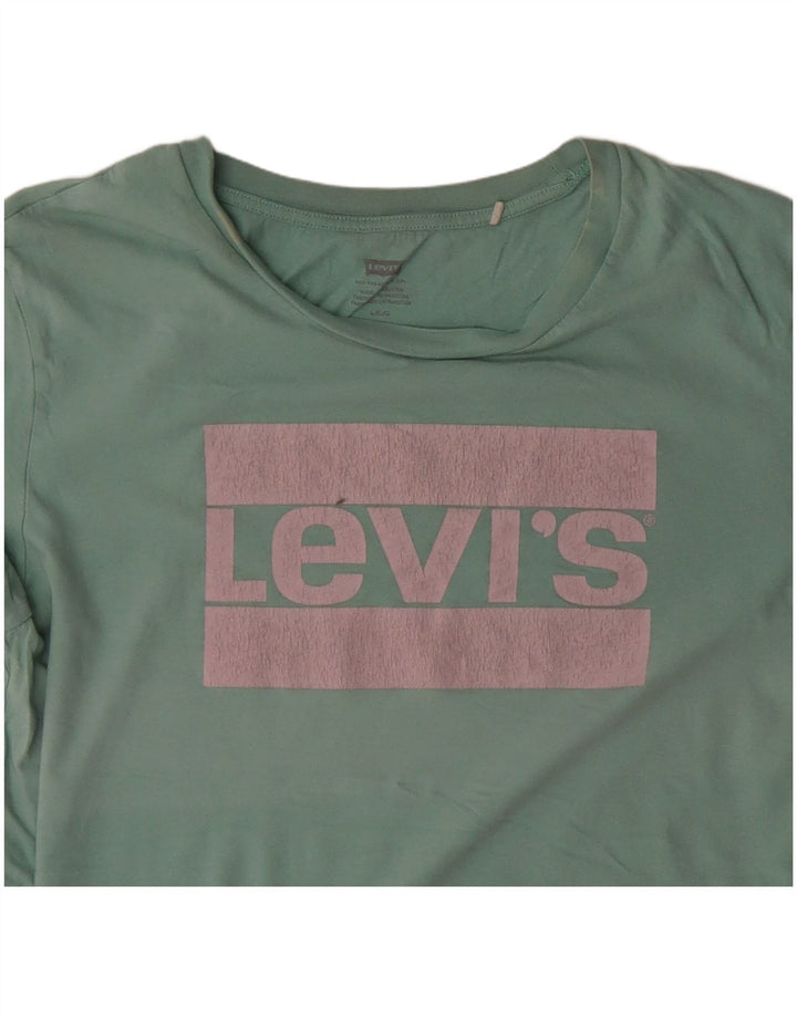 LEVI'S Damen Grafik-T-Shirt-Oberteil UK 16 Large Türkis Baumwolle
