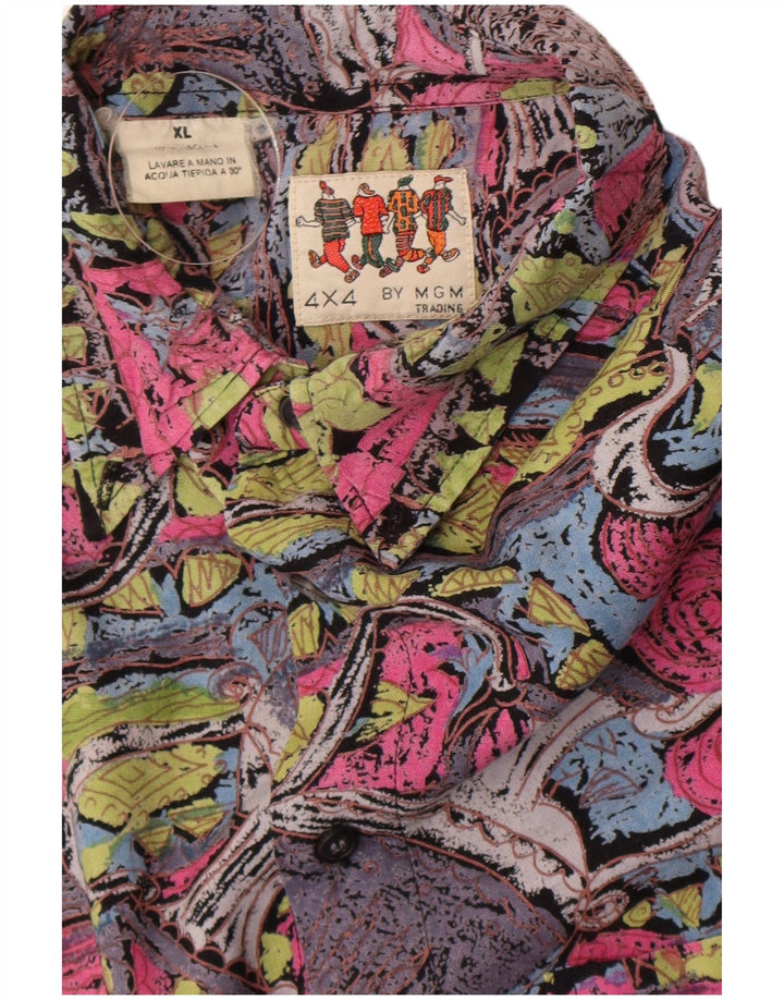 Vintage Herren-Kurzarmshirt mit abstraktem Muster XL, mehrfarbige Viskose
