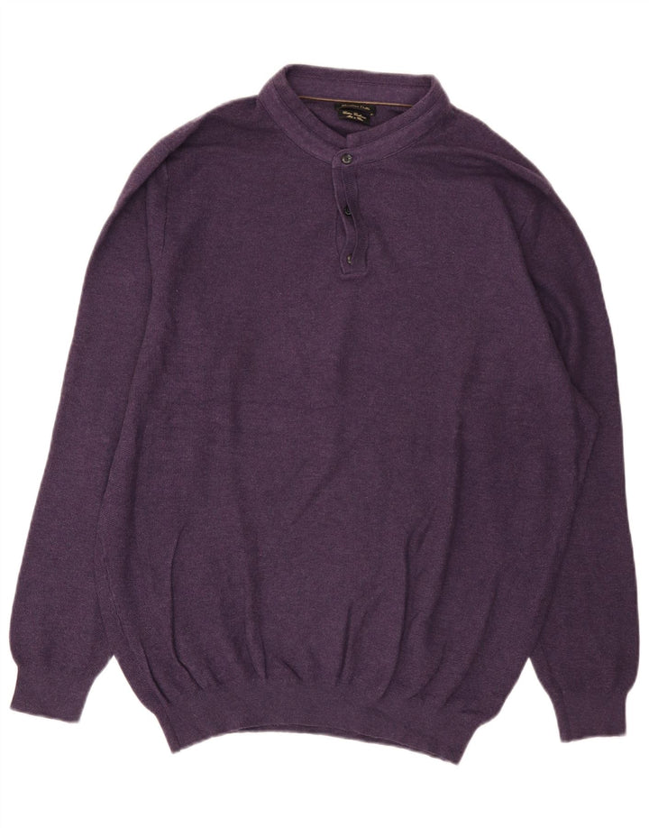 Massimo Dutti Herren-Pullover mit Knopfkragen, 2XL, lila Baumwolle
