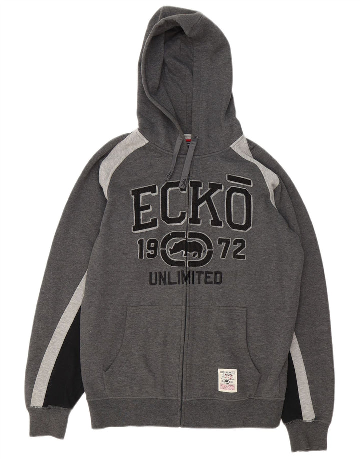 Ecko Unltd Herren-Kapuzenpullover mit grafischem Reißverschluss, mittelgraues Polyester