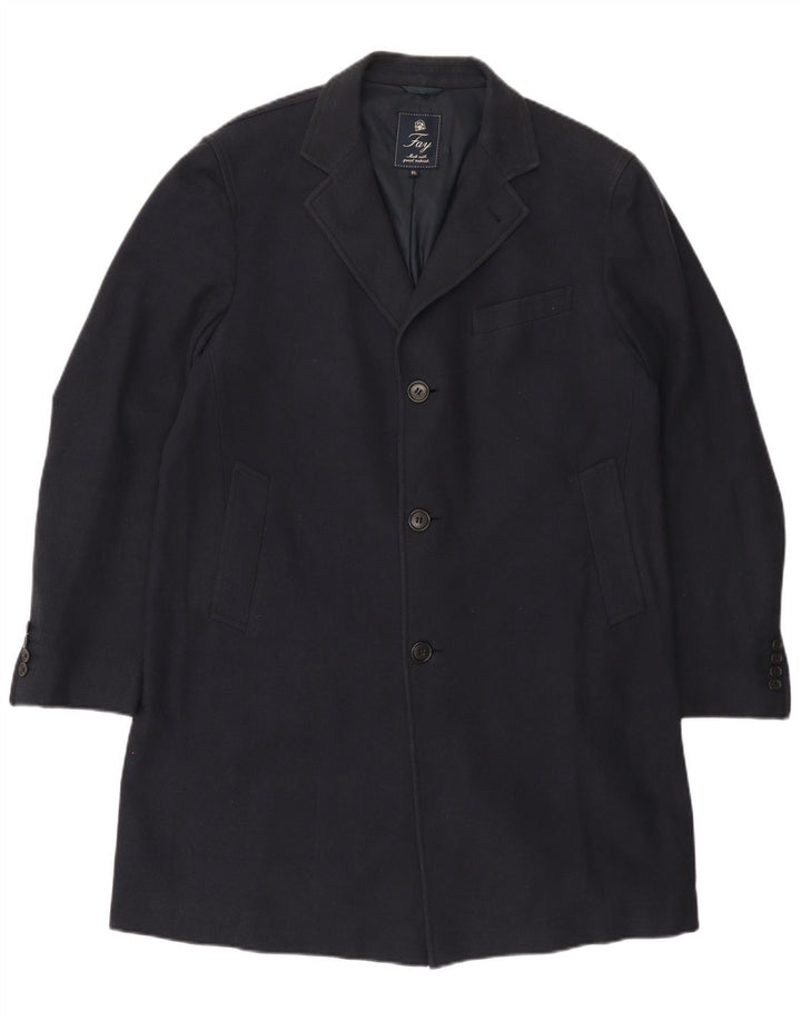 FAY Damenmantel UK 18 XL Marineblaue Herringbone-Baumwolle