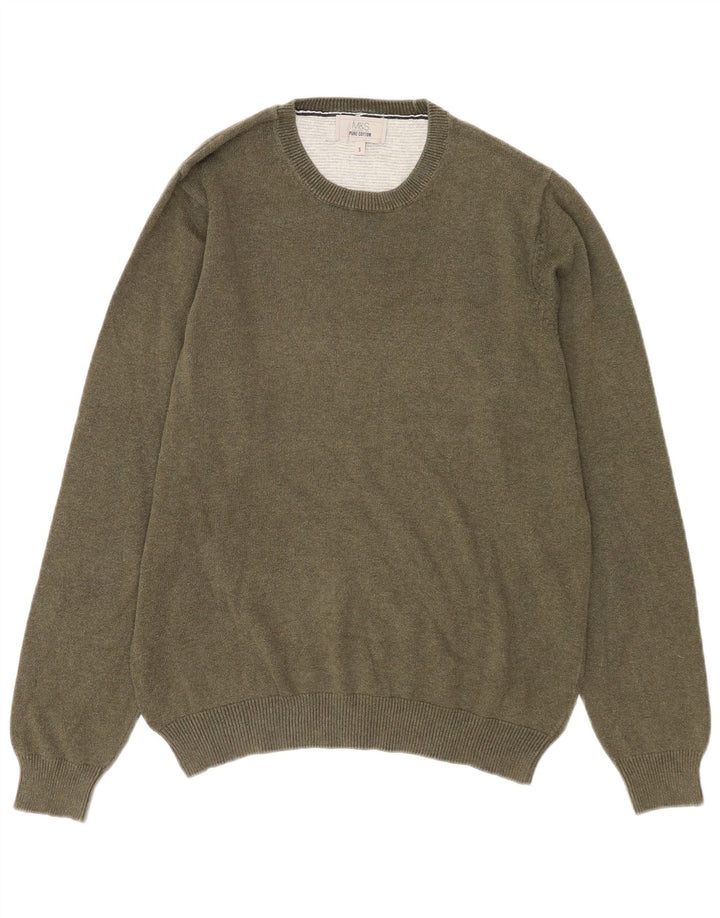 Marks & Spencer Herren-Pullover mit Rundhalsausschnitt, Größe S, Khaki, Baumwolle
