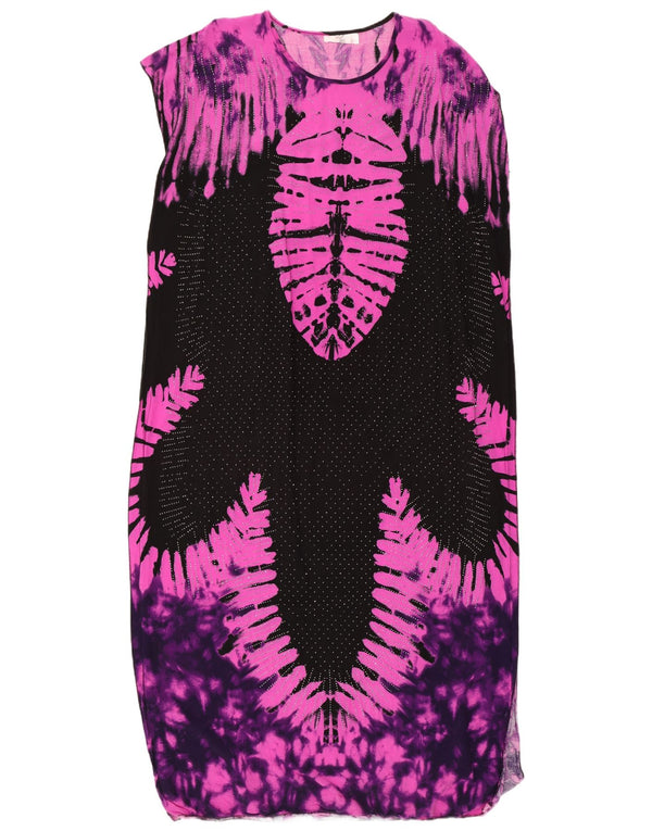 Vintage Damen Maxikleid mit abstraktem Muster, Einheitsgröße, Schwarz