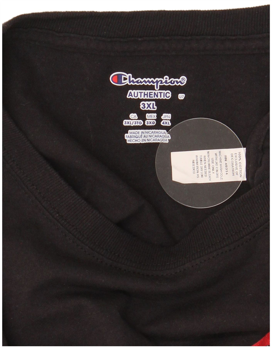 Champion Herren Grafik T-Shirt Top 3XL Schwarz Baumwolle