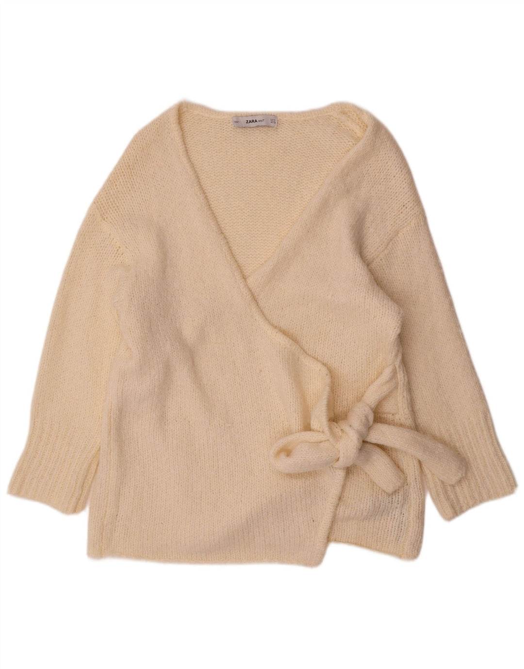Zara Damen-Strickjacke in Wickeloptik, übergroß, Gr. 10, Größe S, Off-White-Acryl
