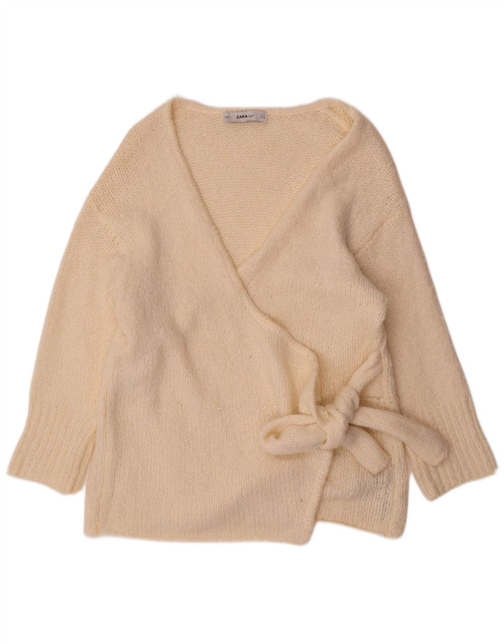 Zara Damen-Strickjacke in Wickeloptik, übergroß, Gr. 10, Größe S, Off-White-Acryl