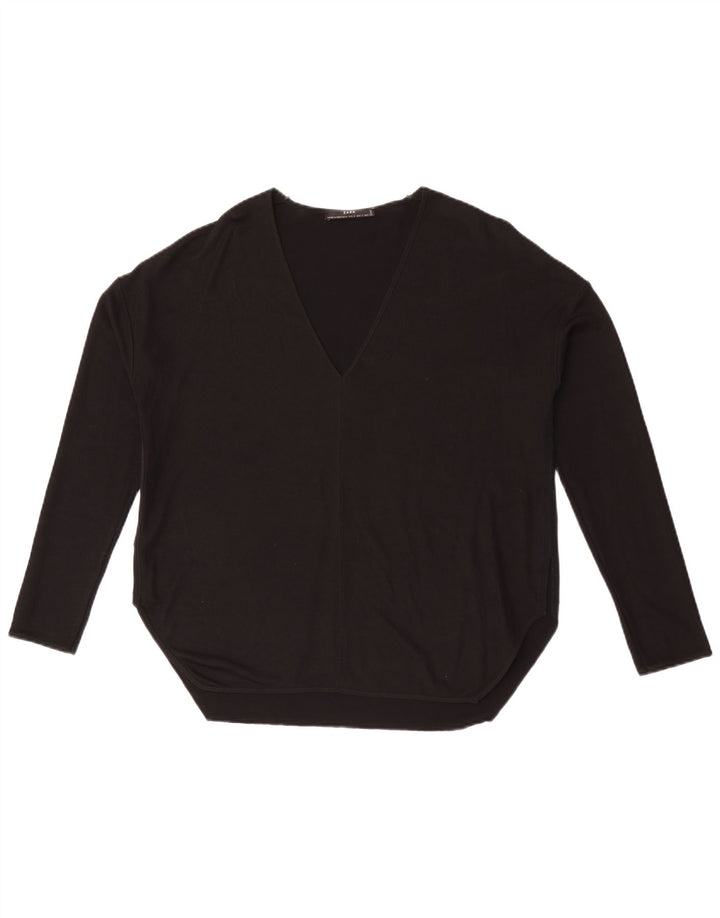 Zara Damen Übergroßes Top Langarm UK 10 Small Schwarz