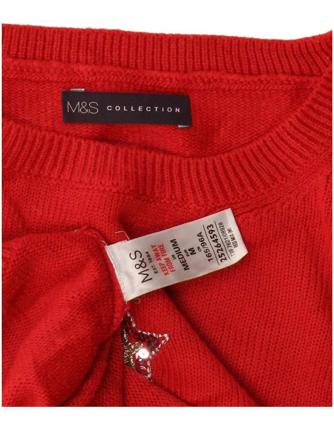 Marks & Spencer Damen-Pullover mit grafischem Rundhalsausschnitt, Gr. 14, mittelrot