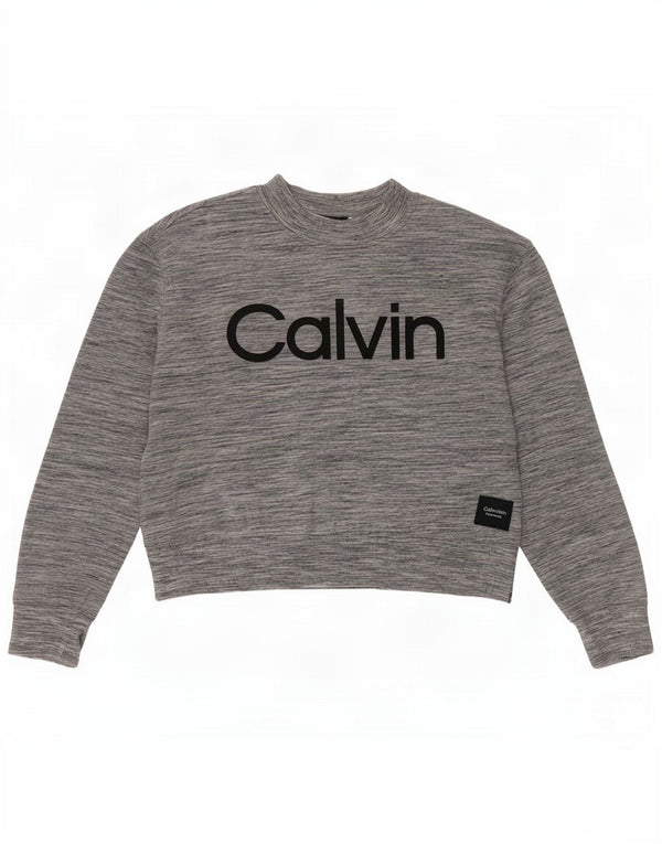 Calvin Klein Damen Graphic Crop Sweatshirt Pullover UK 18 XL Grau meliert