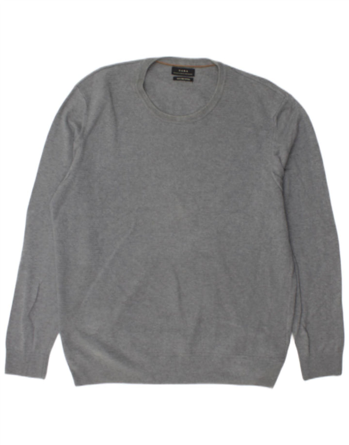 ZARA Herren-Pullover mit Rundhalsausschnitt, XL, graue Baumwolle