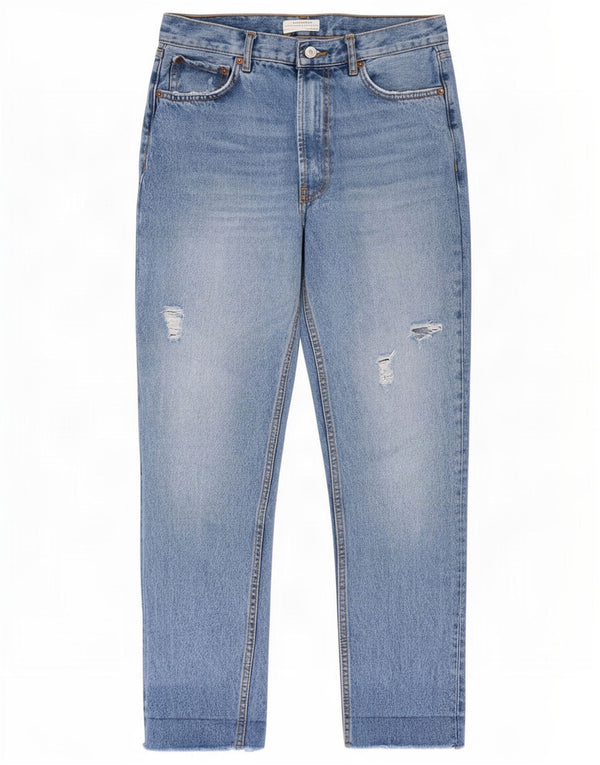 Zara Damen Distressed Tapered Jeans EU 36 XS W26 L27 Blau