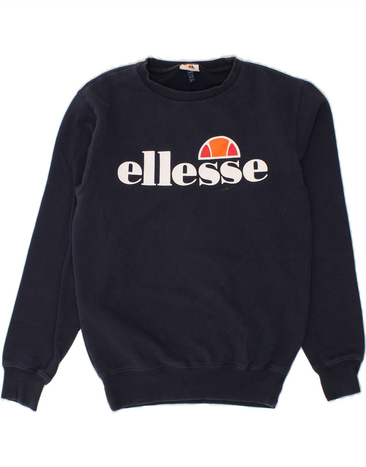 ELLESSE Womens Graphic Sweatshirt Jumper UK 8 Small  Navy Blue Cotton Vintage Ellesse and Second-Hand Ellesse from Messina Hembry 