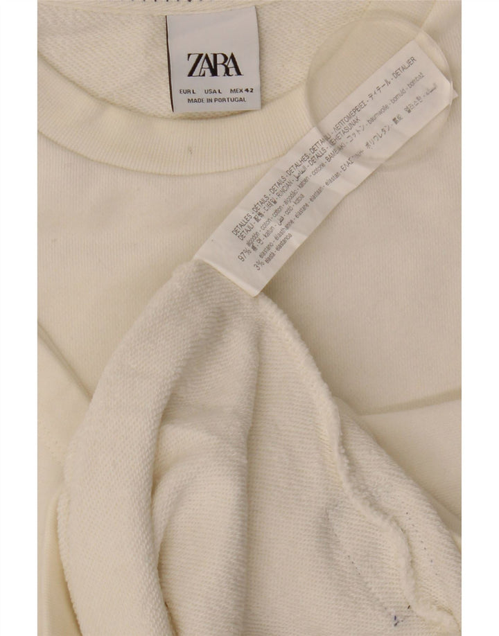 Zara Herren Grafik-Kurzarm-Sweatshirt-Pullover, groß, weiße Baumwolle