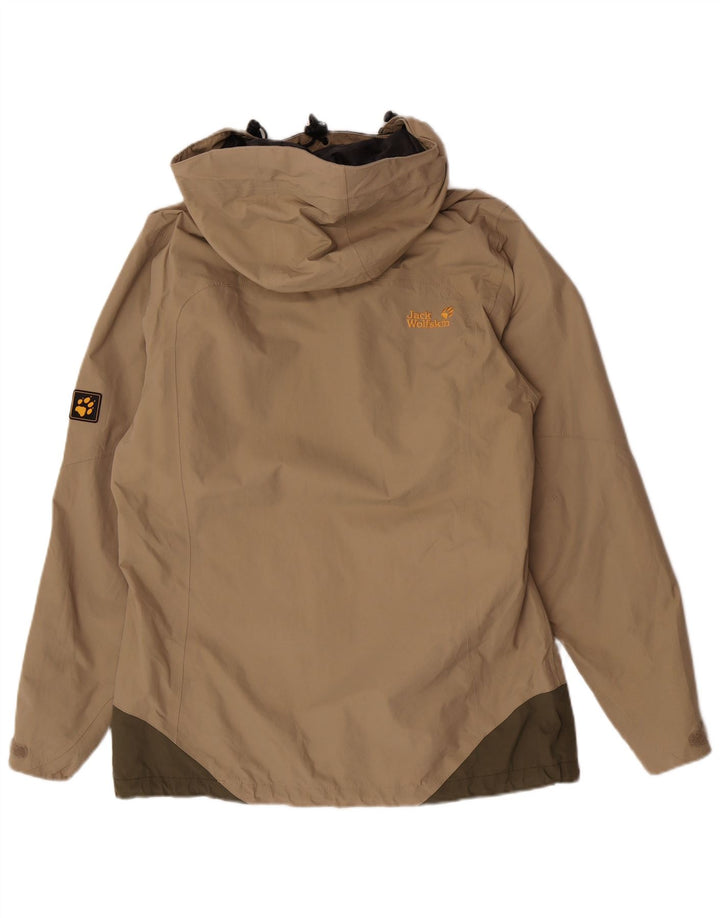 Jack Wolfskin Damen-Regenjacke mit Kapuze, UK 12/14, Mittelbeige, Farbblock