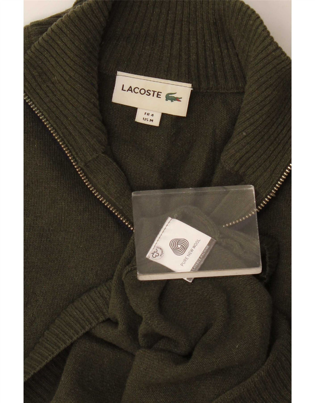 Lacoste Herren-Pullover mit Reißverschluss am Hals, Größe 4, mittlere Khaki-Schurwolle