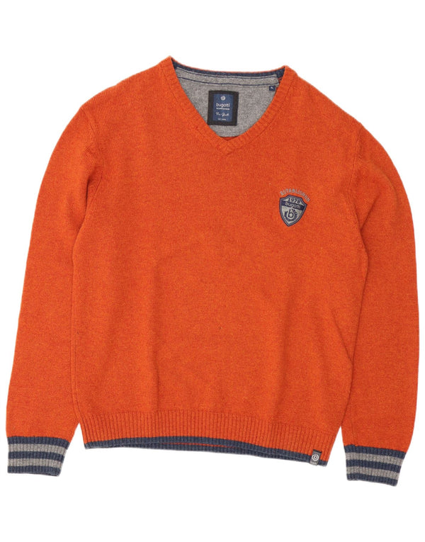 Bugatti Herren-Pullover mit V-Ausschnitt, XL, orangefarbene Lammwolle