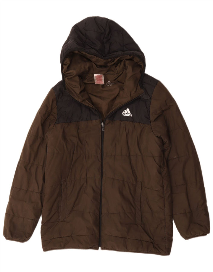 Adidas Jungen wattierte Jacke mit Kapuze, 13–14 Jahre, Khaki, Colourblock-Polyester