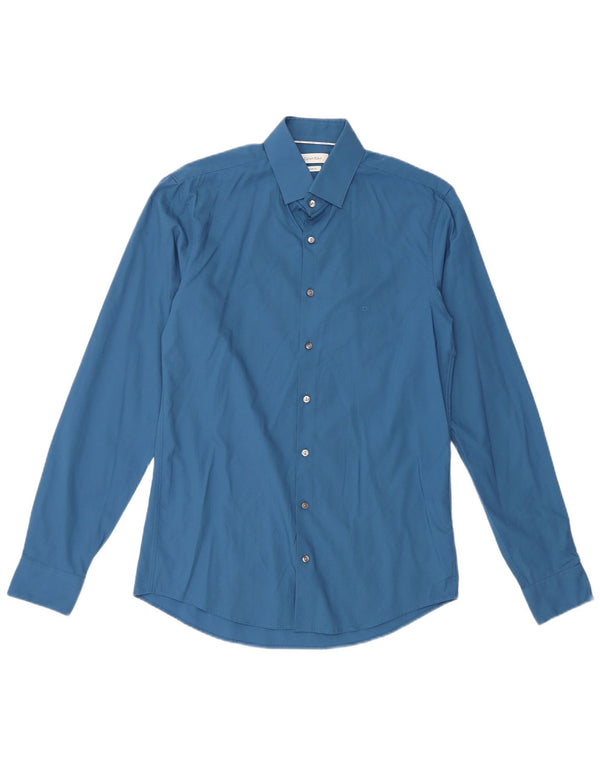 CALVIN KLEIN Herren Slim Fit Hemd Größe 38 15 Mittelblaue Baumwolle