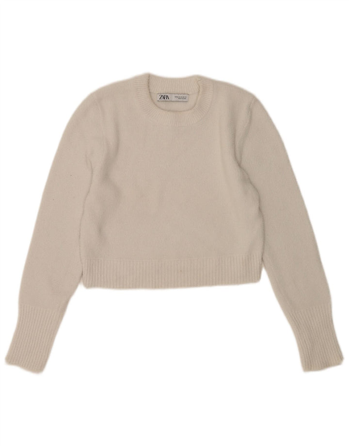 Zara Damen Crop Crew Neck Pullover Pullover UK 12 Mittelweiß