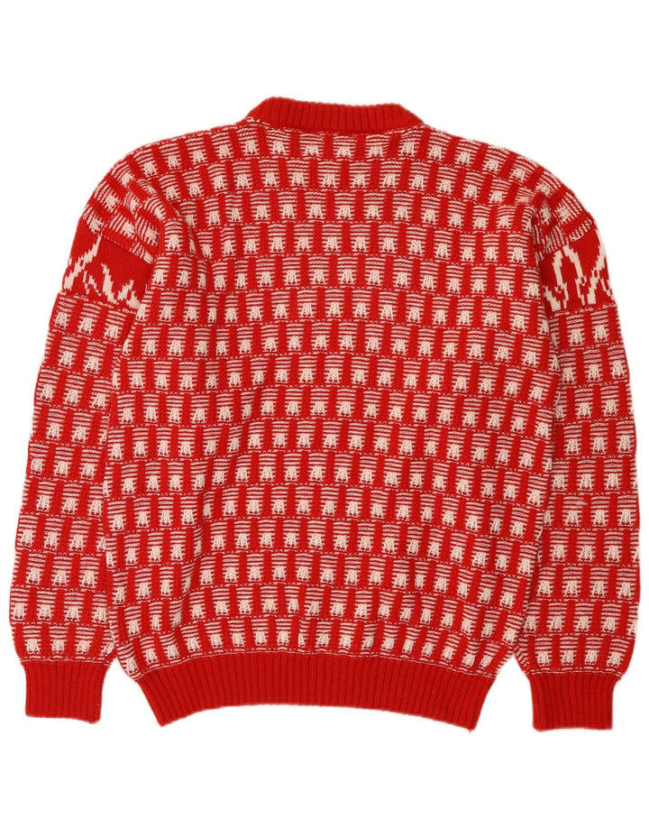 Vintage Herren Pullover mit Rundhalsausschnitt, mittelrot, Fair-Isle-Neuheit