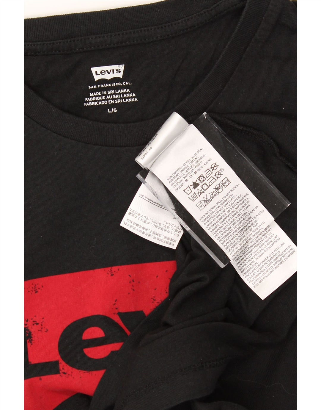 LEVI'S Mens Graphic T-Shirt Top Large Black Cotton Vintage Levi's and Second-Hand Levi's from Messina Hembry 