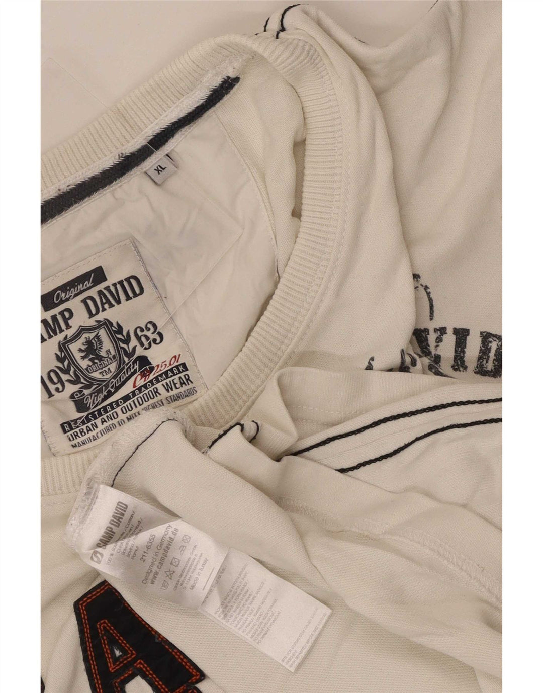 Camp David Herren Graphic Top Langarm XL Weiße Baumwolle