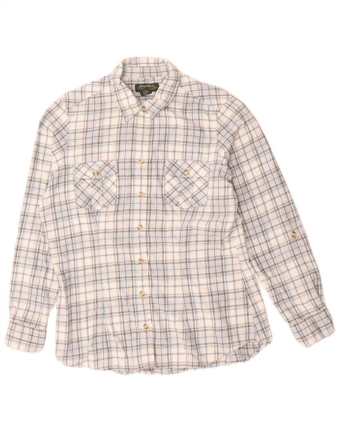 EDDIE BAUER Damenhemd UK 16 Große grau karierte Baumwolle