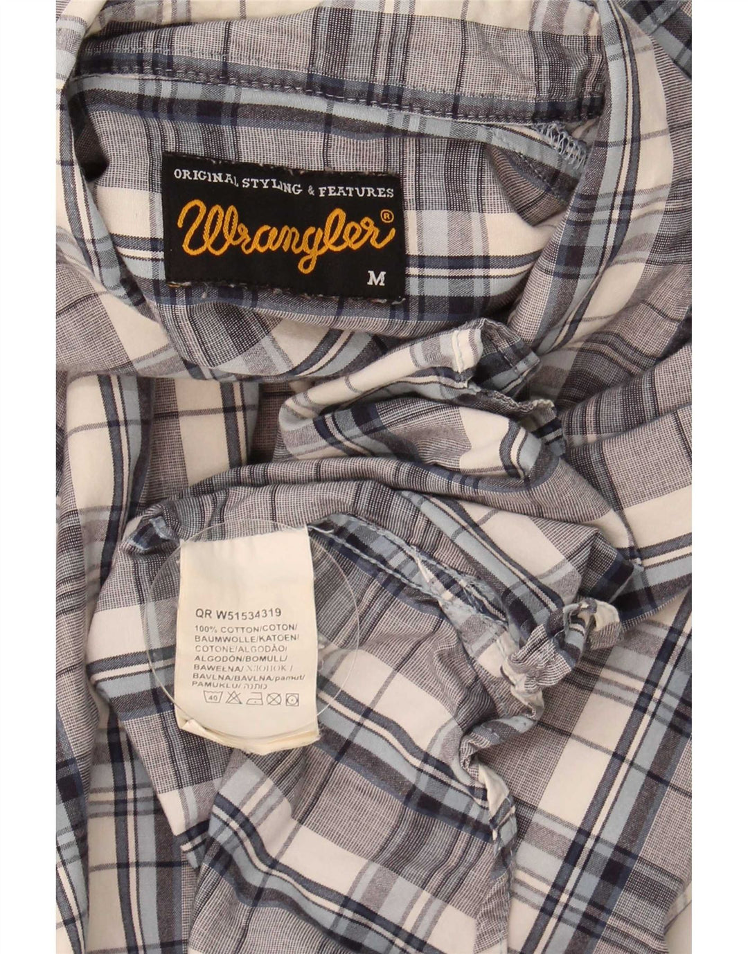 Wrangler Herrenhemd aus mittelblau karierter Baumwolle