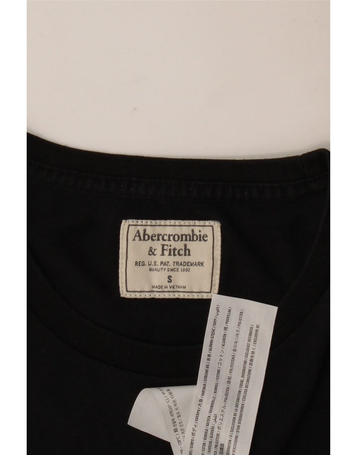 Abercrombie & Fitch Herren-Oberteil mit Grafik, langärmlig, klein, aus schwarzer Baumwolle