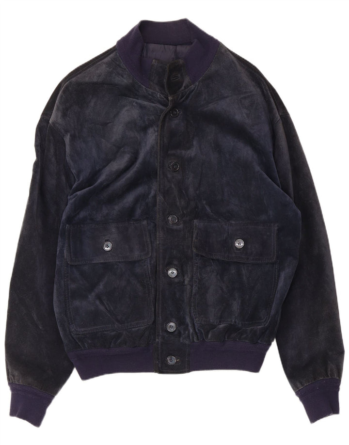 Bayside Herren Wildleder Bomberjacke UK 40 Großes marineblaues Leder