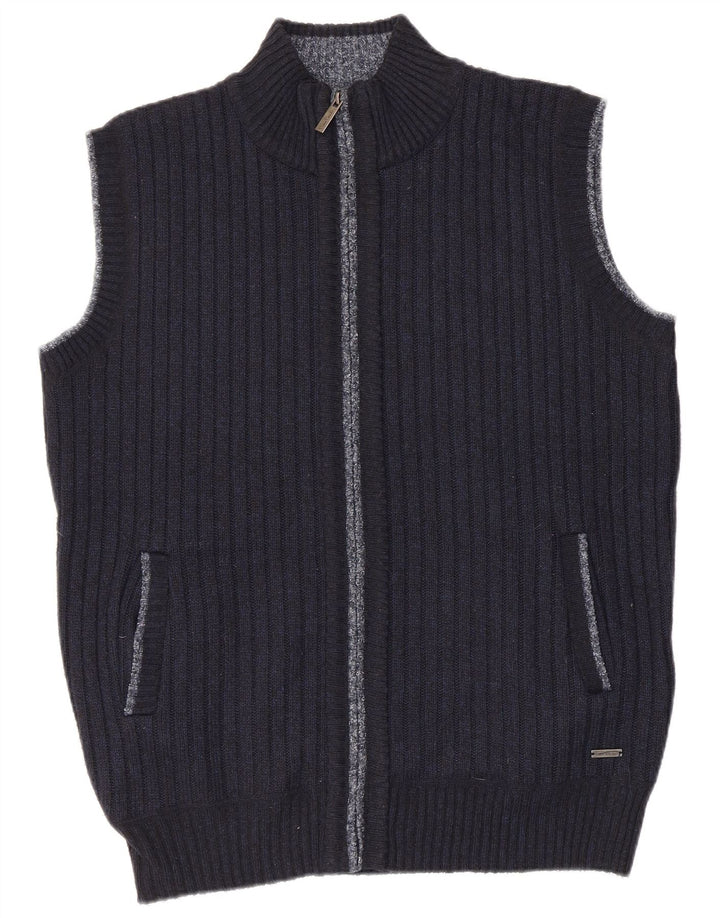 Pierre Cardin Ärmelloser Herren-Cardigan-Pullover aus mittelmarineblauem Polyester