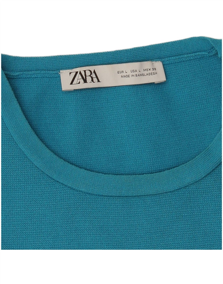 ZARA Womens Crop Vest Tank Top UK 14 Large Blue