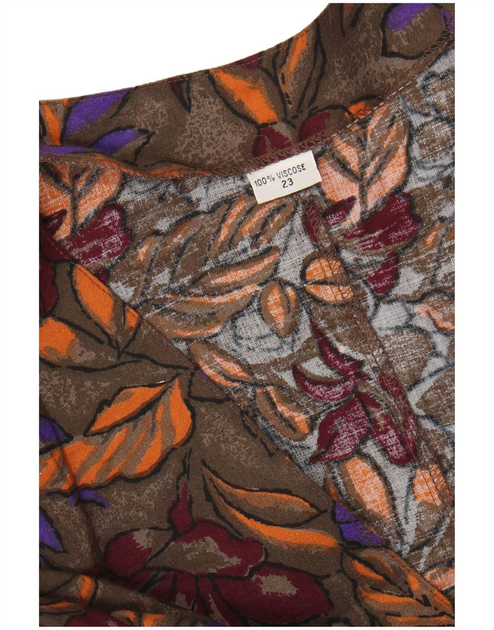 VINTAGE Damen Hemdbluse UK 20 2XL Braun geblümte Viskose