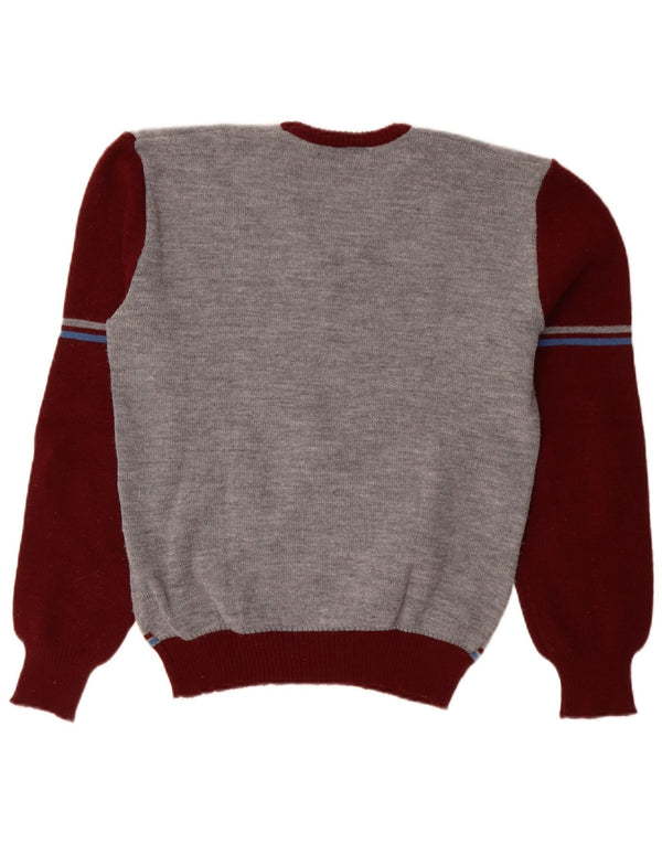 Vintage Damen V-Ausschnitt Pullover Pullover UK 18 XL Grau Colourblock Polyacryl