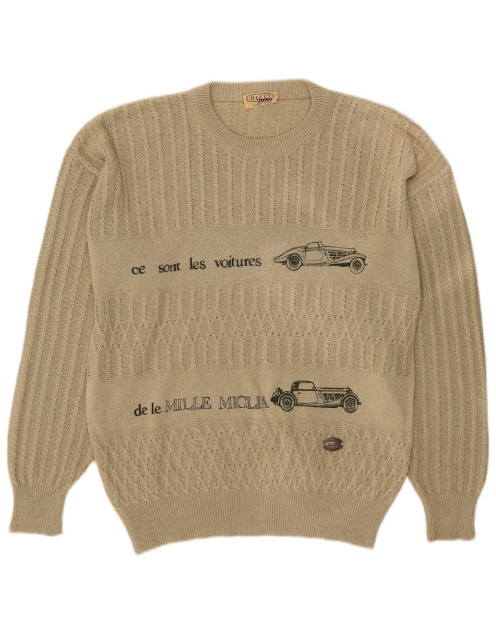 Biffi Herren-Pullover mit grafischem Rundhalsausschnitt, Größe L, Beige